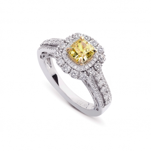 1.91ct Natural Fancy Intense Yellow Diamond Cluster Engagement Ring