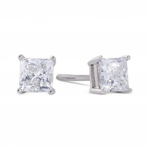 1.00Ct Princess Cut Diamond Stud Earrings